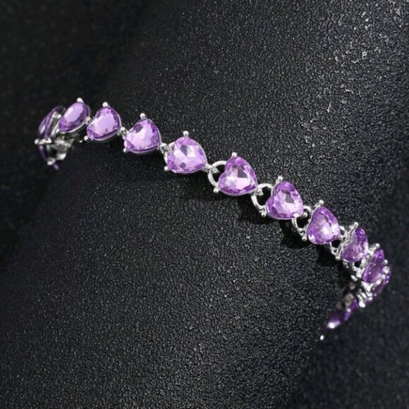 Purple Hearts STERLING Silver Bracelet - Picture 15 of 16